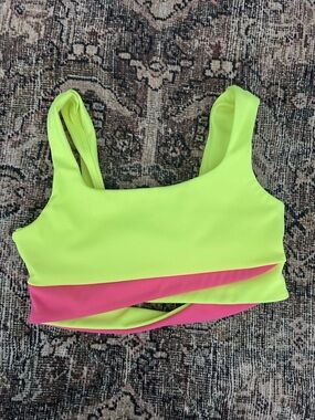 Five YL Neon Yellow & Pink Crisscross top
